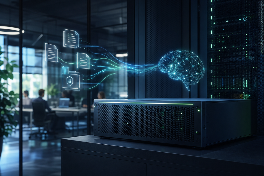 WerkHub AI private on-premise AI appliance in a secure Mittelstand office server room